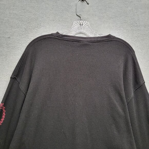 Planet Of The Grapes Men Shirt 3XL‎ Black Waffle Knit Long Sleeve Logo Tee - Picture 8 of 8
